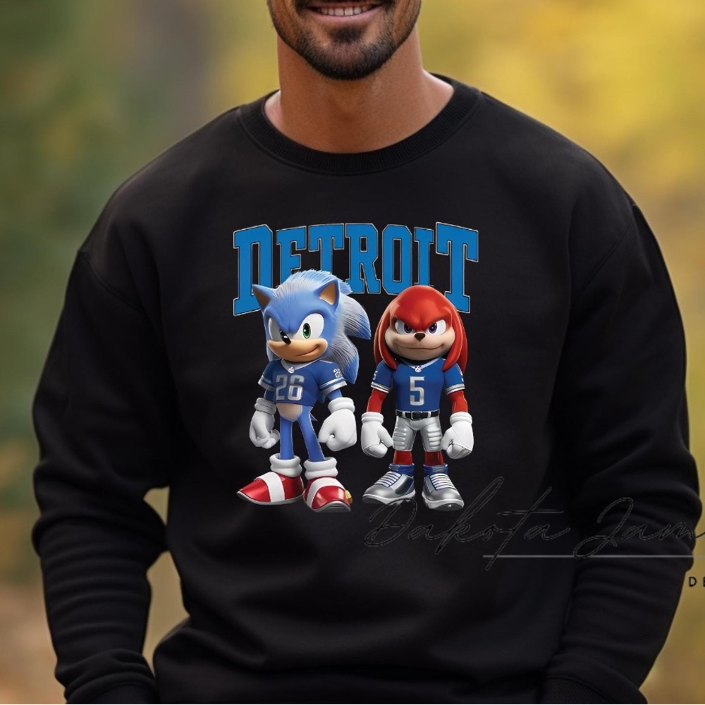 NEW Unisex Detroit Lions Sonic and Knuckles Crewneck